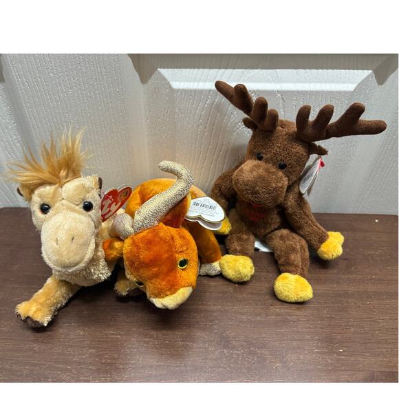 Lot of 3 Ty Beanie Babies Buffalo Camel Moose Brown Plush Stuffed Animal NWT - Picture 1 of 3